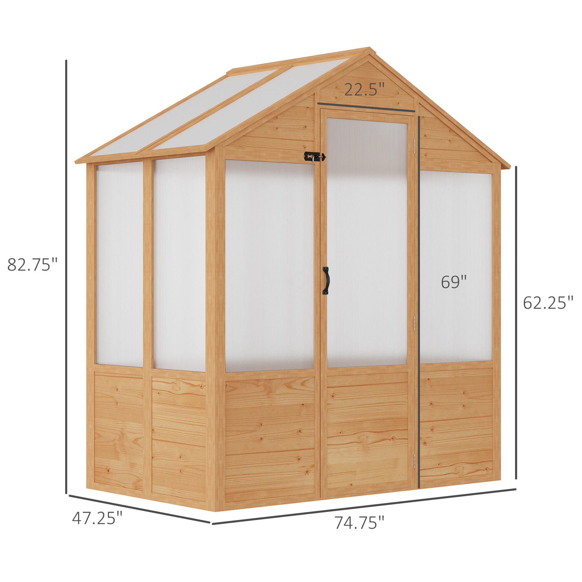 Outsunny 6' x 4' x 7' Polycarbonate Greenhouse, Walk-in Wooden Green House, Outdoor Hobby Greenhouse with Door, Natural