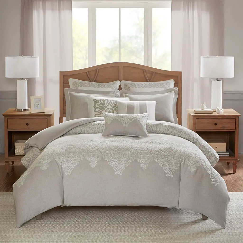 Taupe， Tan and Ivory Queen Barely There 8 Piece Bedding Collection