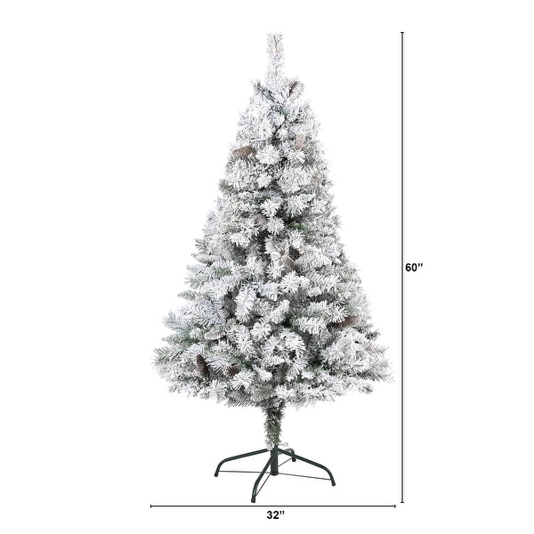 5' Flocked White River Mountain Pine Christmas Tree with Pinecones