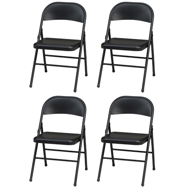 Meco Sudden Comfort All steel Folding Chair Set With Steel Frame And Contoured Backrest For Indoor Or Outdoor Events Black Lace set Of 4