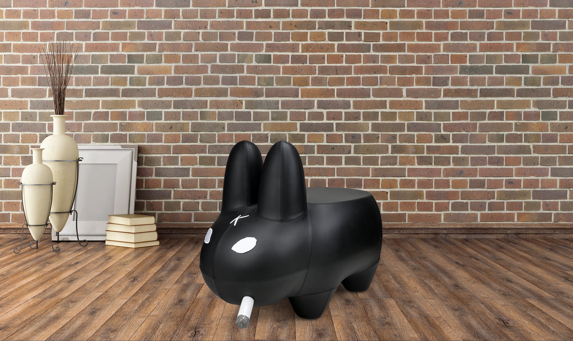 Kidrobot Art Giant Leather Smorkin' Labbit Stool by Frank Kozik - Black Edition