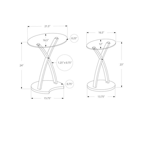 Nesting Table， Set of 2， Side， End， Accent， Living Room， Bedroom， Wood， Tempered Glass， Clear， Contemporary， Modern