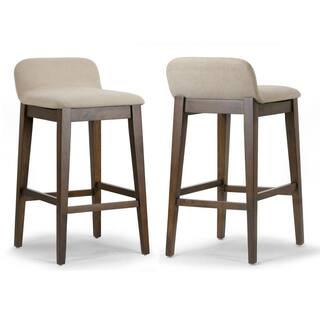 Glamour Home Atia Dark Brown Rubberwood Bar Heigh Barstool with Low Back Fabric Seat (Set of 2) GHSTL-1511