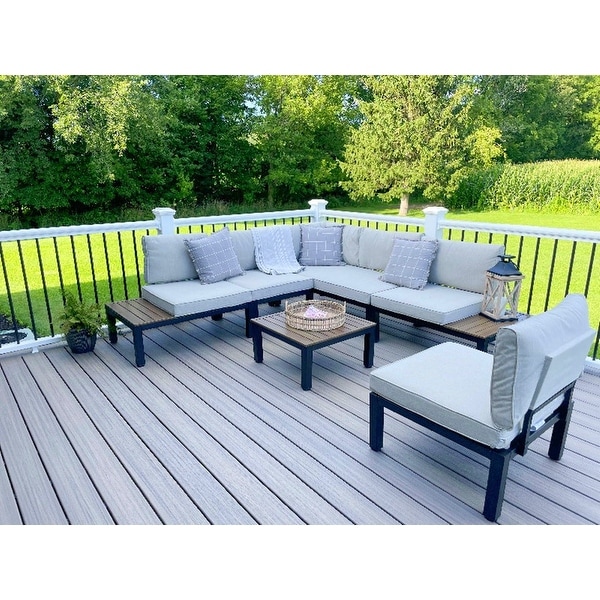 Outdoor 6Piece Patio Sectional sofa set，Ecoating Steel frame Conversation Sets with Grey Cushion