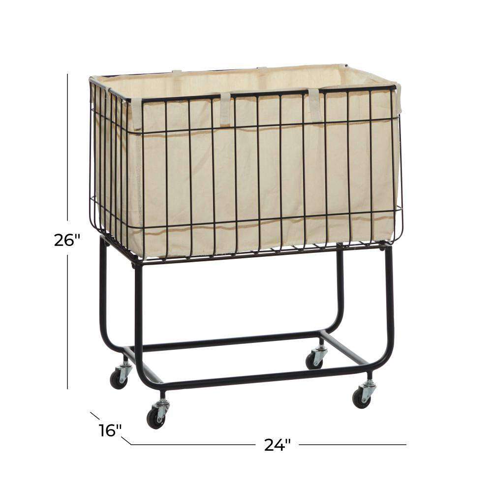 Litton Lane Black Deep Set Wire Basket Storage Cart with Wheels and Fabric Lining 73280