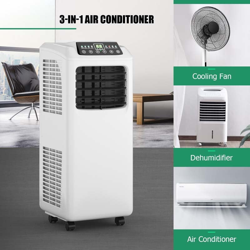 8000 BTU 3-in-1 Portable Air Conditioner Air Cooler Fan Dehumidifier with Sleep Mode, Remote Control & LED Display