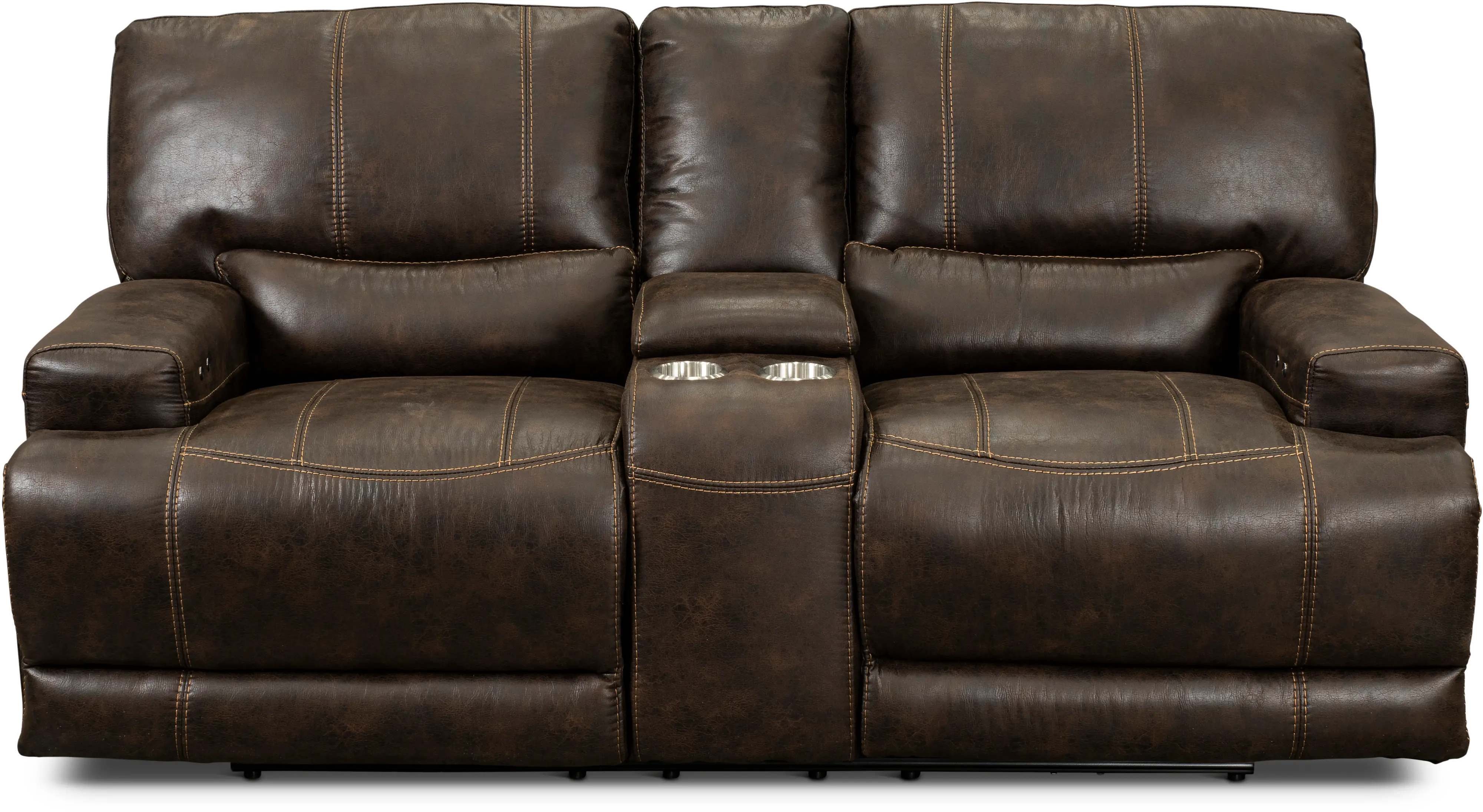 Omega Chocolate Brown Power Reclining Loveseat with Console