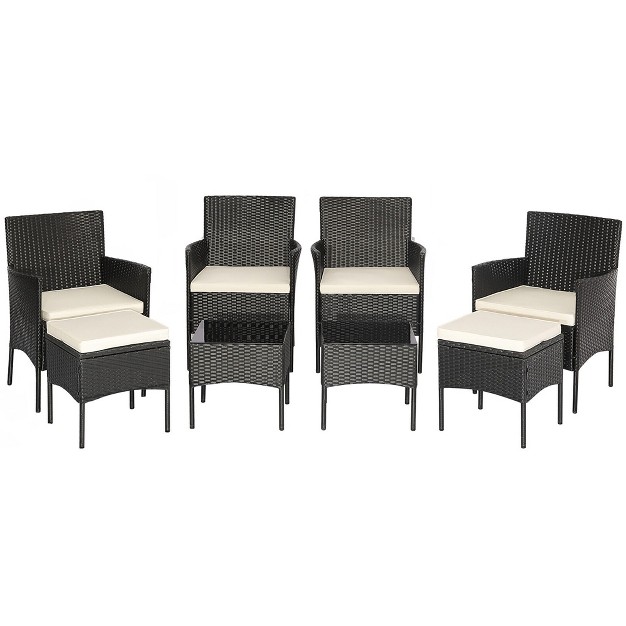 Tangkula 8pcs Outdoor Conversation Furniture Set Patio Pe Rattan Sofa Set W Tables amp Ottoman