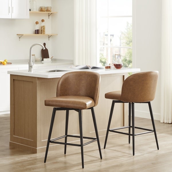 Swivel Counter Bar Stools with Back Set of 2， Faux Leather