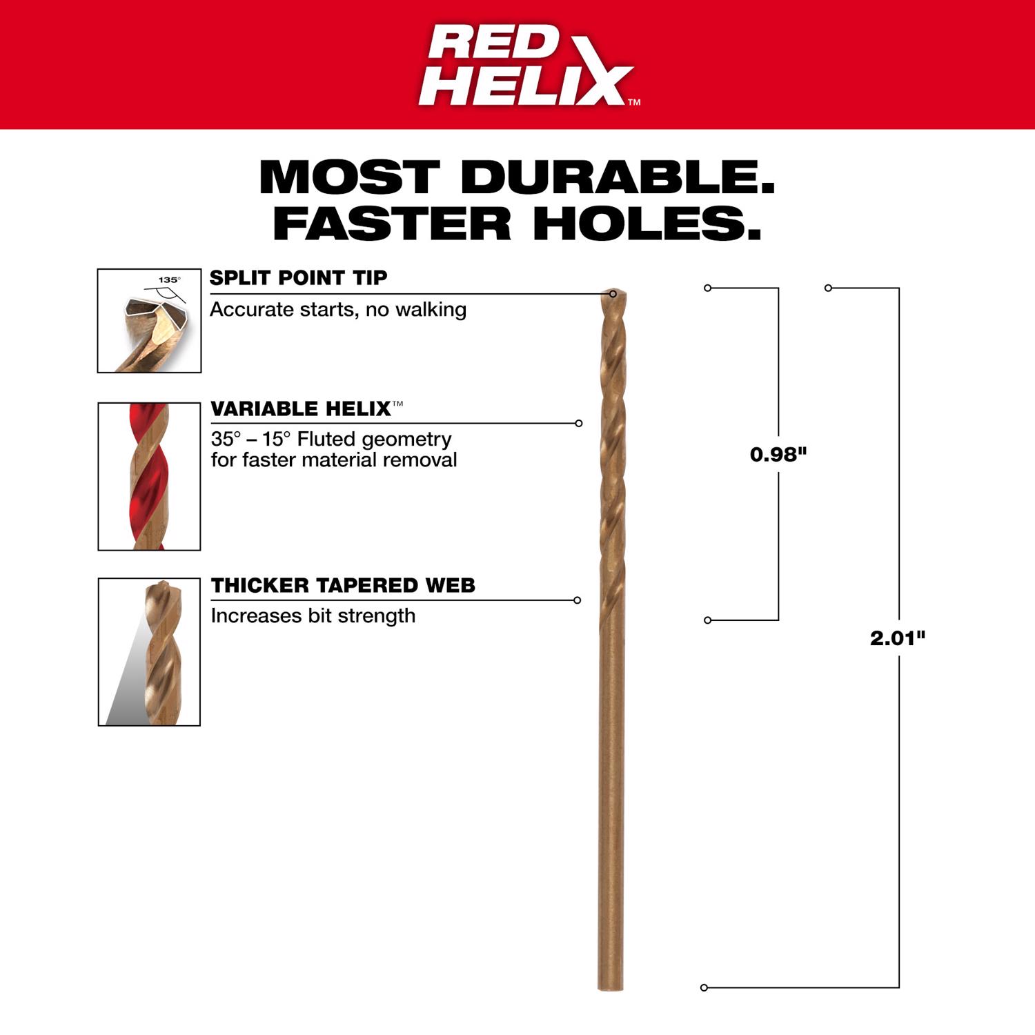 MW Red Helix 5/64 in. X 2 in. L Cobalt Steel Thunderbolt Drill Bit 1 pc