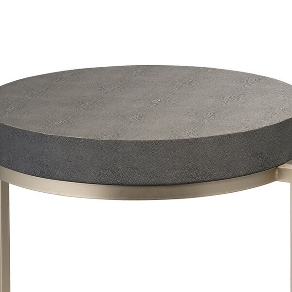 Metal Side Table with Round Top and Bottom， Gray and Silver