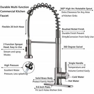 ELLOALLO Single-Handle Pull-Down Sprayer Kitchen Faucet with Deck Plate in Stainless EKF-N-20