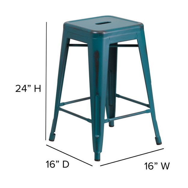 Emma And Oliver Commercial Grade 24 quot h Backless Distressed Metal Indoor outdoor Counter Stool