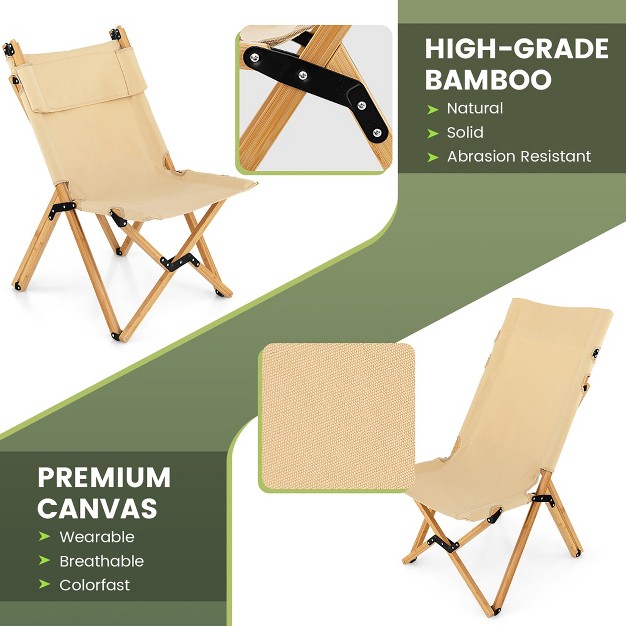 Costway 2 Pcs Patio Folding Camping Chair Portable Fishing Bamboo Adjust Backrest W Bag