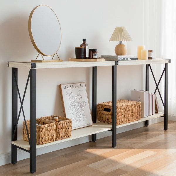 Console Table， Long Sofa Table with Shelf for Living Room and Entryway