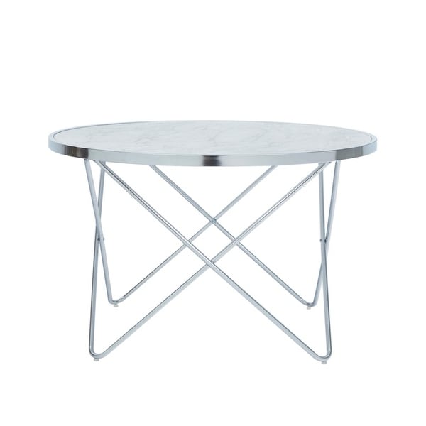 Margo Small Round Faux White Carrara Marble Coffee Table， White