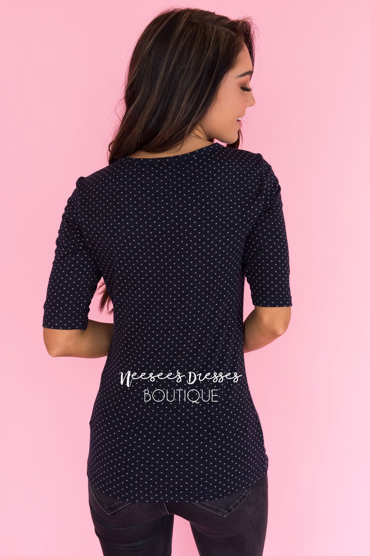 Deep Navy Polka Dot Top