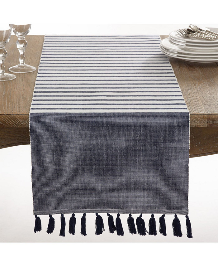 Saro Lifestyle Bellaria Collection Ribbed Tassel Design Reversible Table Runner