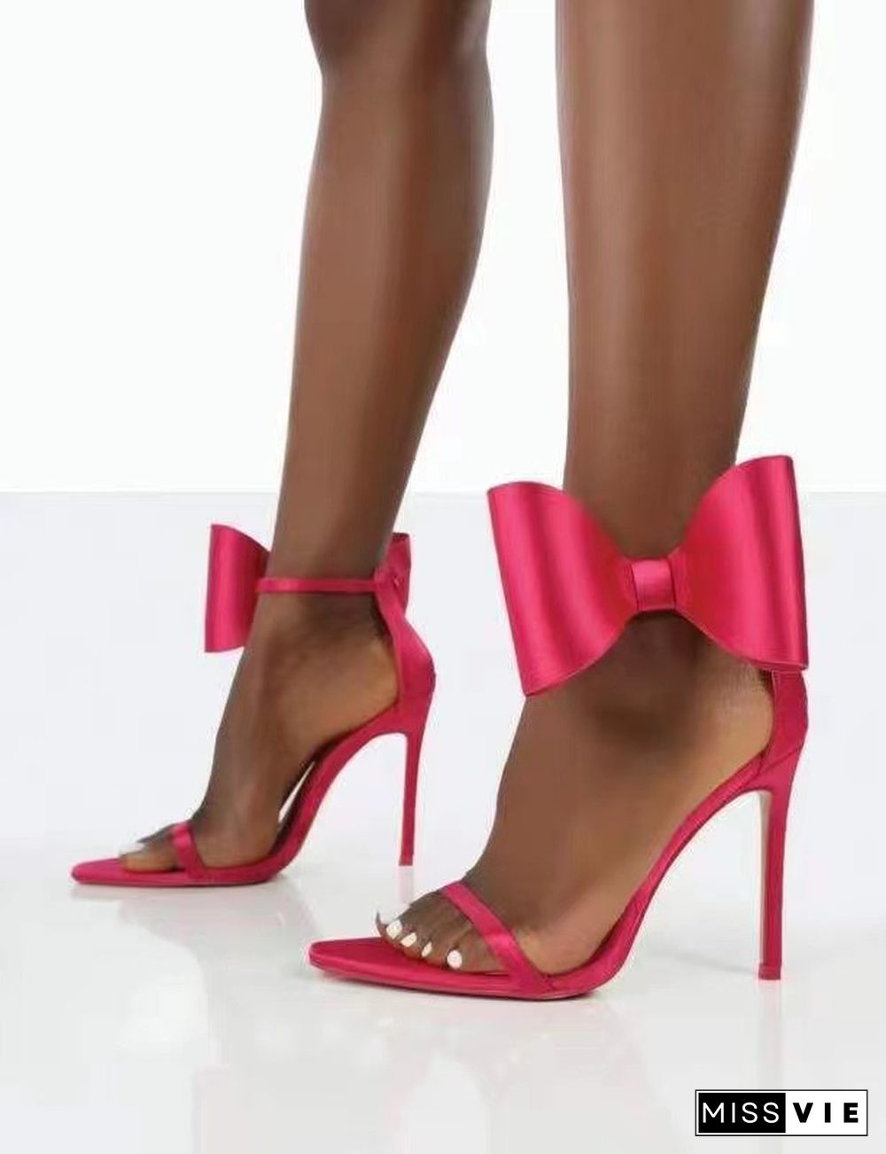 Fashion Word With Solid Color Bow Stiletto Heels