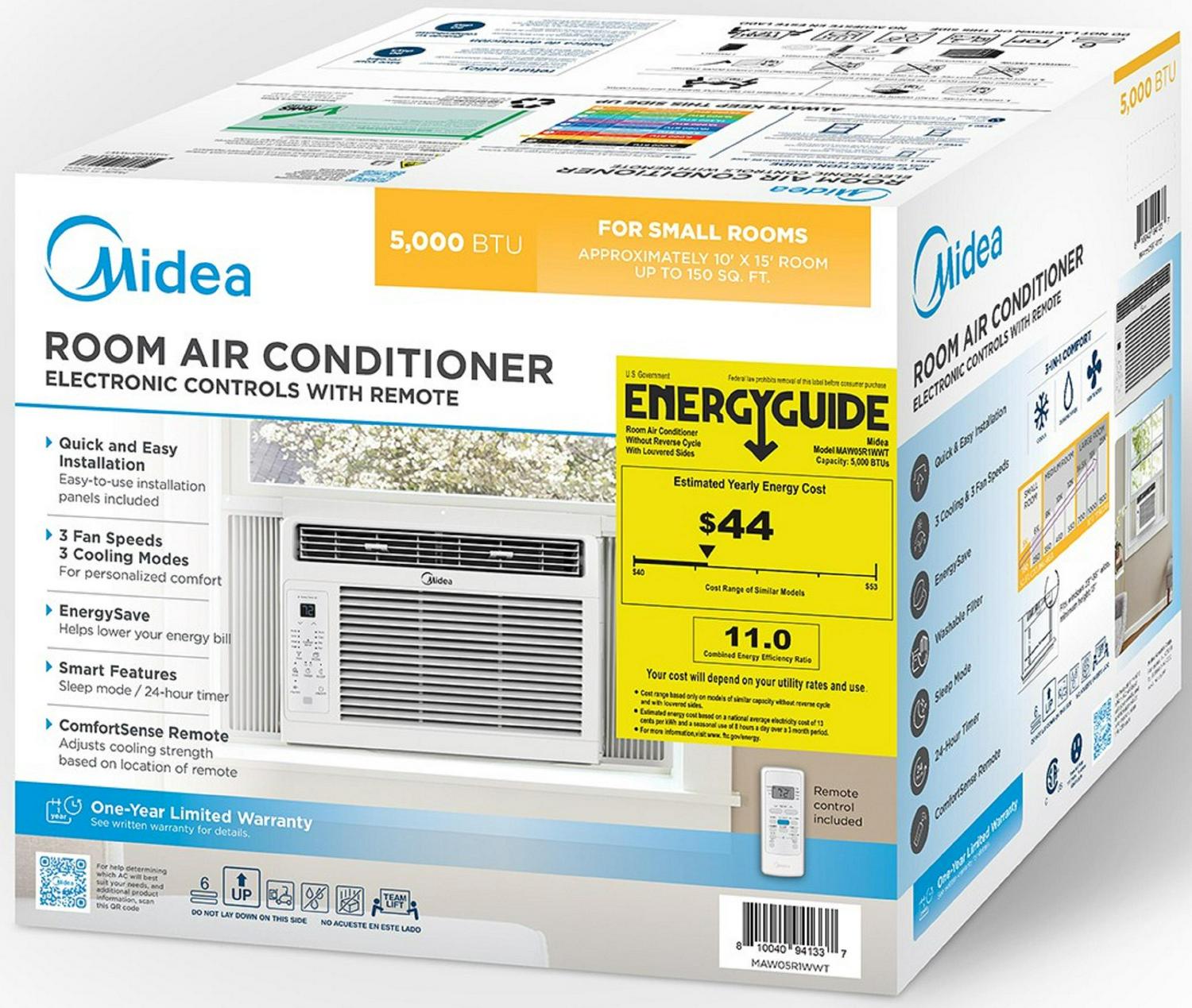 Midea 5，000 BTU 115V Window Air Conditioner with Comfort Sense Remote， White， MAW05R1WWT