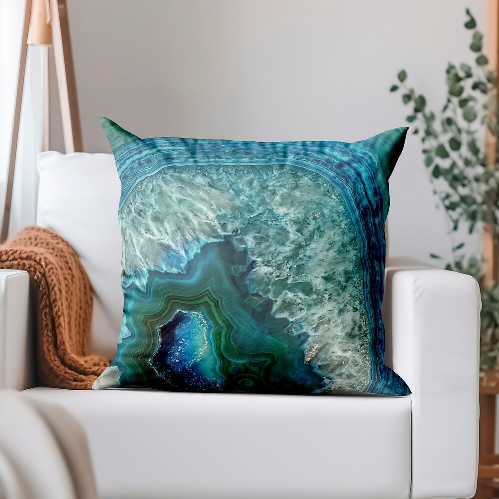 Teal Luxury Gem Stone Agate Marble Square   Decorative Throw Pillow