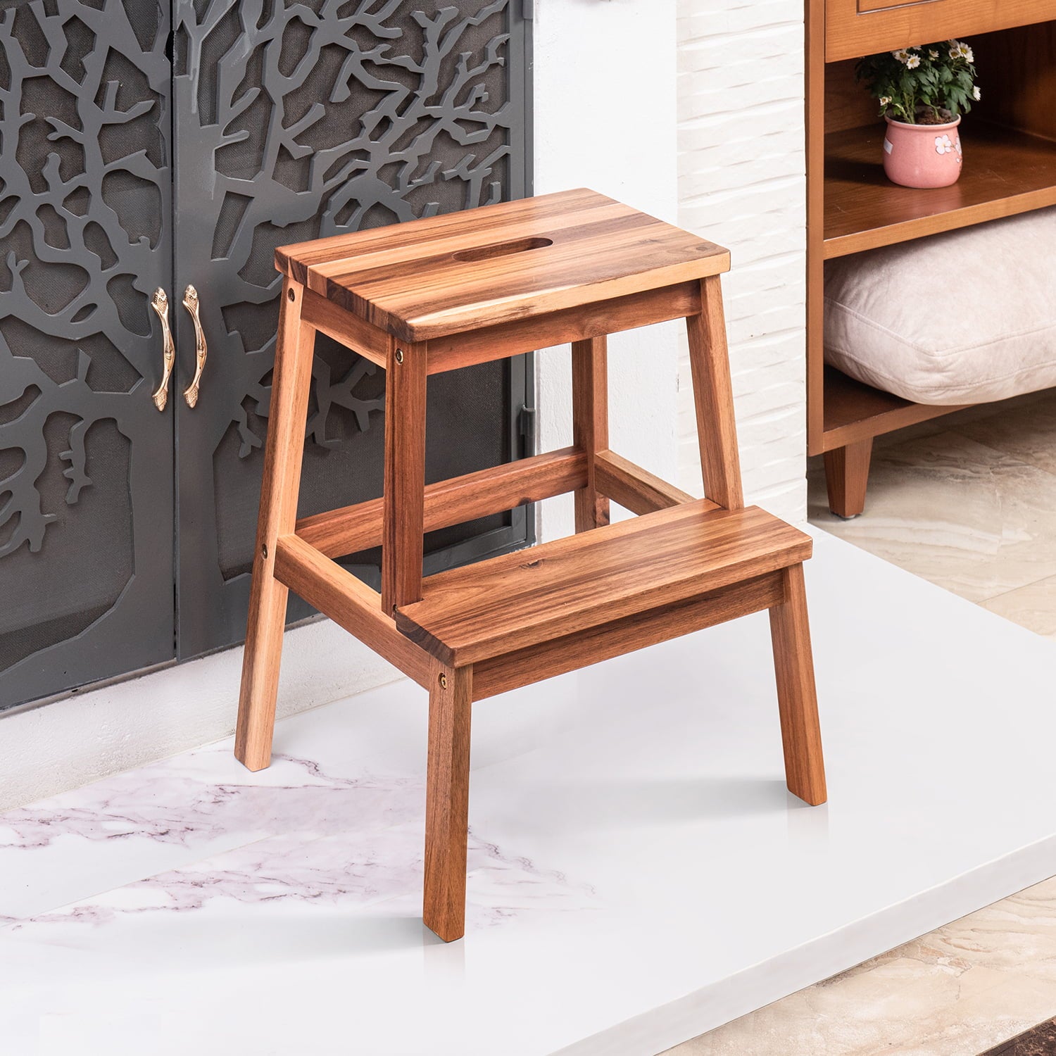 2 Step Stool Wood, for Adults & Kids 350 lbs, Toddler Step Stool Kitchen Helper, Bathroom Stool, Bed Step Stools for High Beds