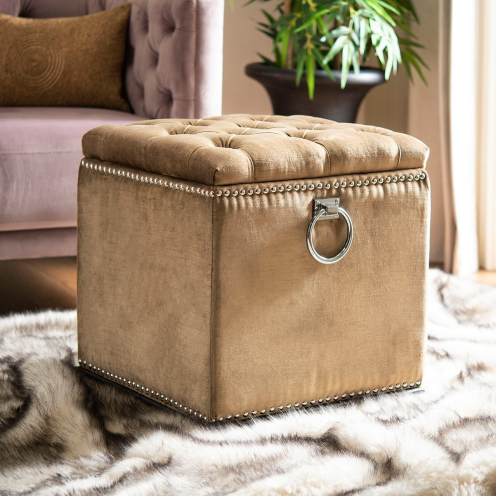 Terrance Storage Ottoman With Silver Nail Heads Golden Olive   Transitional   Footstools And Ottomans   by Virgil Stanis Design  Houzz