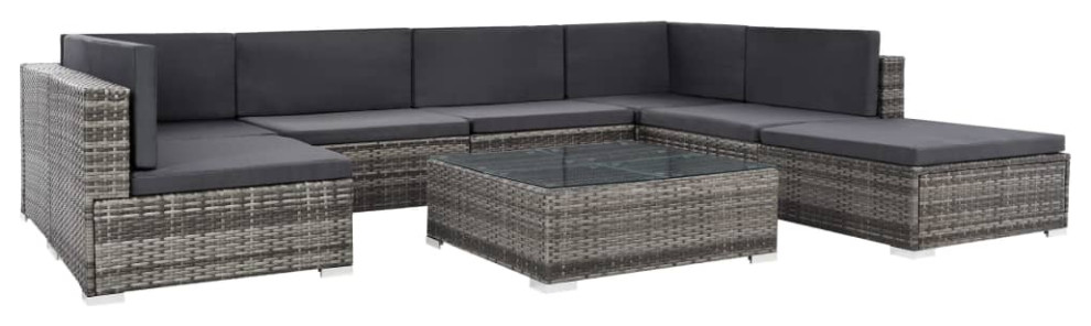 vidaXLPatio Sofa Set Sectional Sofa Outdoor Furniture 8 Piece Poly Rattan Gray   Tropical   Outdoor Lounge Sets   by vidaXL LLC  Houzz