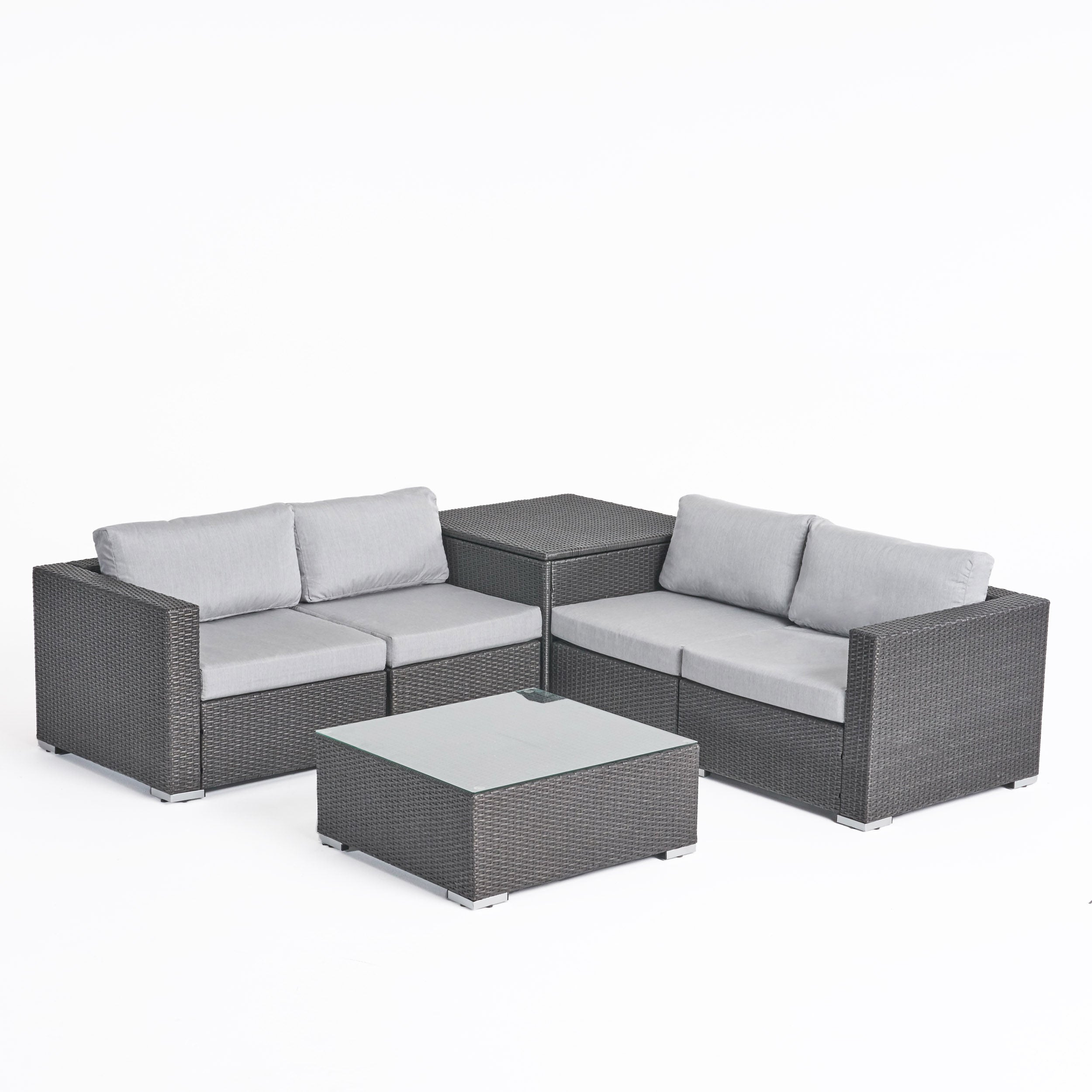 Kyra Outdoor 4 Seater Wicker Sofa Set with Storage Ottoman and Sunbrella Cushions