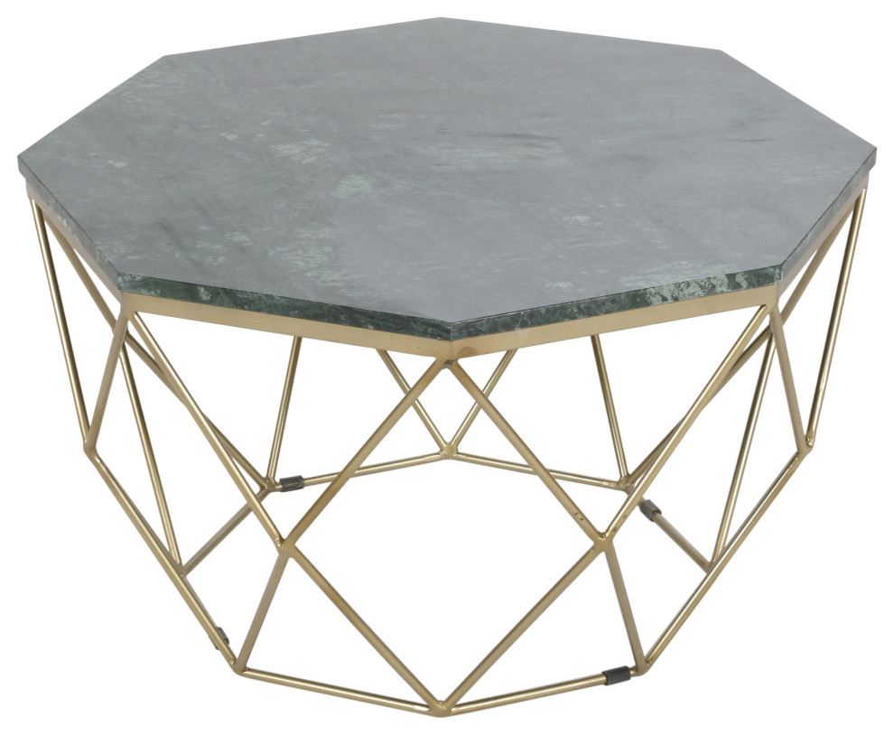 Gage Green Marble Octagonal Cocktail/Coffee Table With Gold Powder Coated Base   Contemporary   Coffee Tables   by Coast to Coast Imports  LLC  Houzz