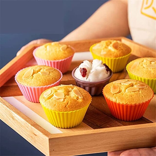 12 Pcs Reusable Silicone Baking Cups Nonstick Muffin Molds for Cake Balls Muffins Cupcakes