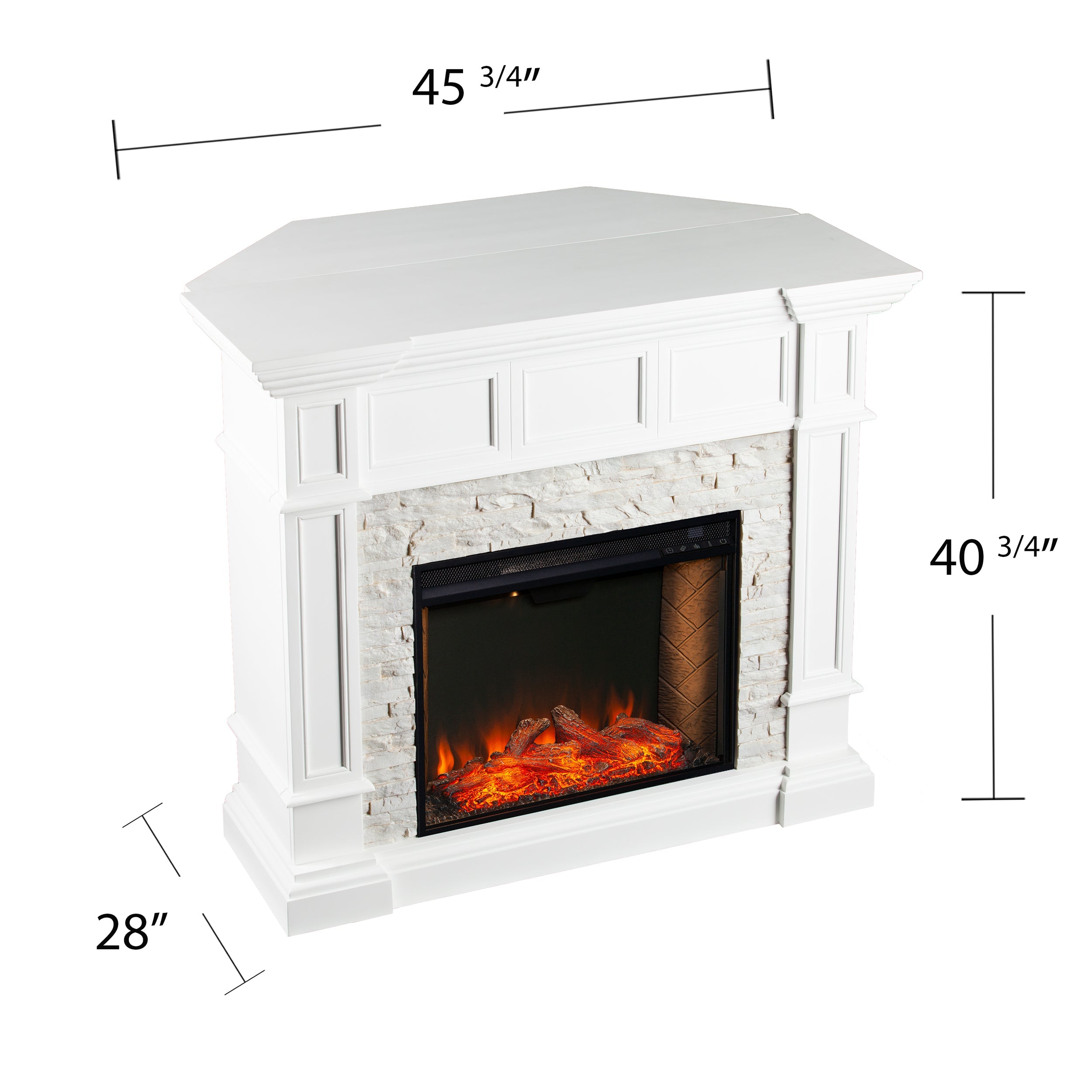 SEI Addao Freestanding Smart Convertible Corner Fireplace in White with Faux Stone