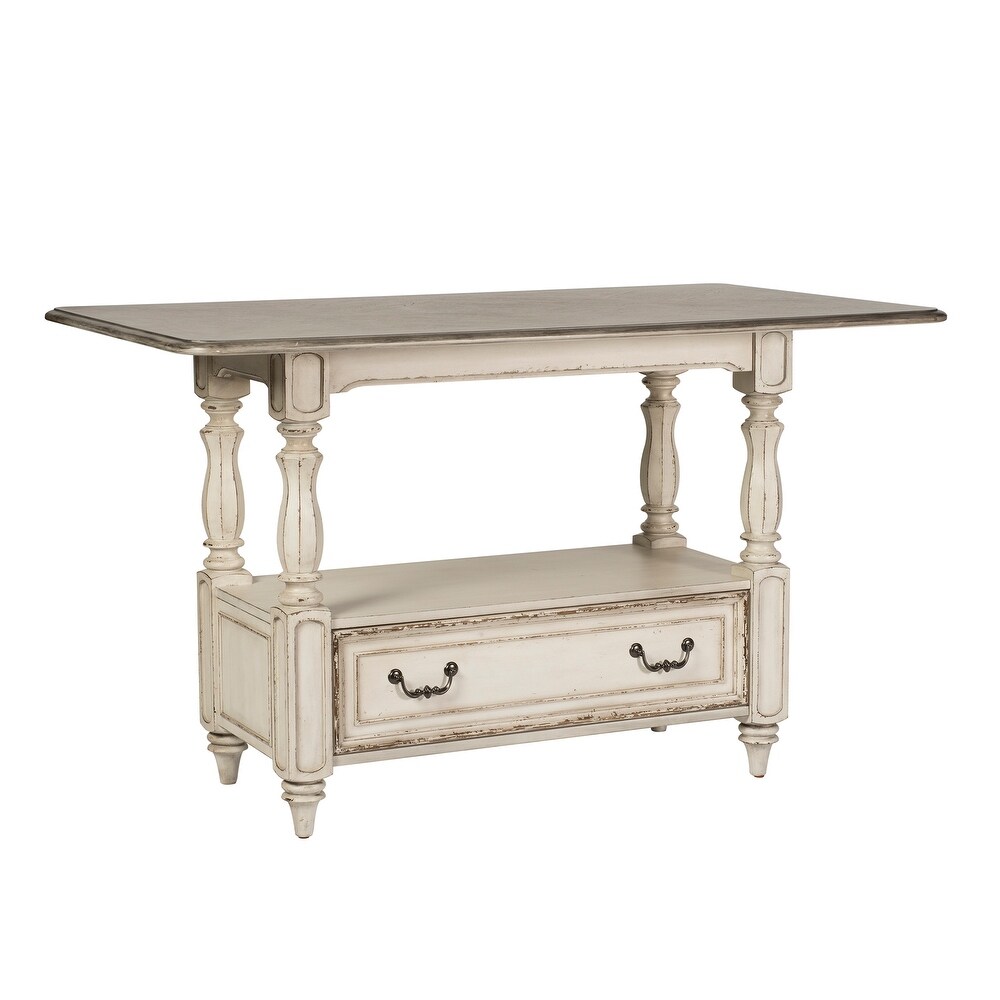 Magnolia Manor Antique White Weathered Bark 5 Piece Gathering Table Set