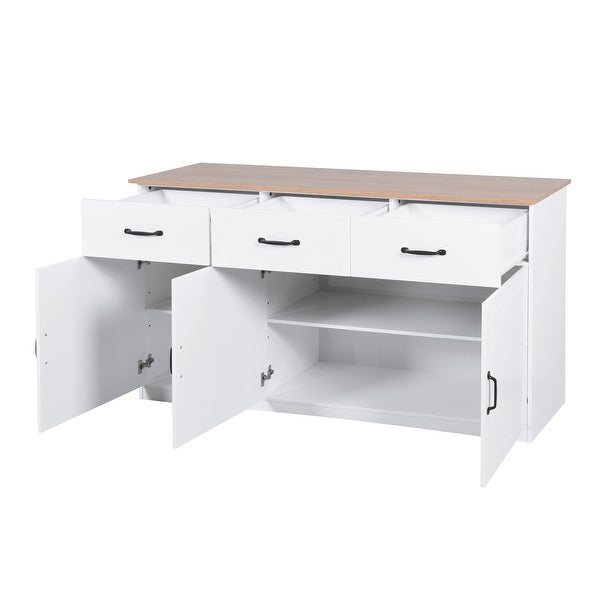 White Buffet Cabinet with Storage Kitchen Sideboard 3 Doors 3 Drawers