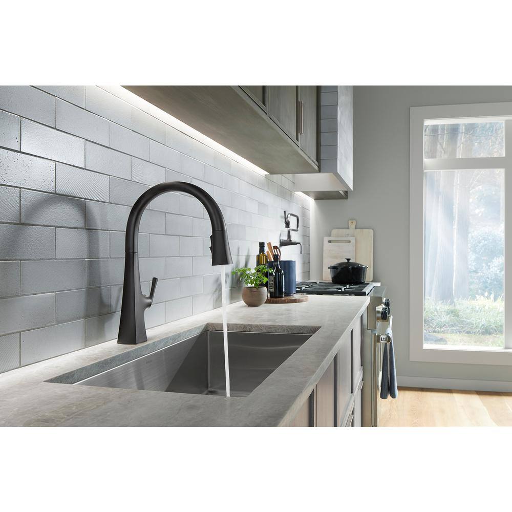 KOHLER Graze Single-Handle Pull-Down Sprayer Kitchen Faucet with 3-Function Sprayhead in Matte Black K-22062-BL