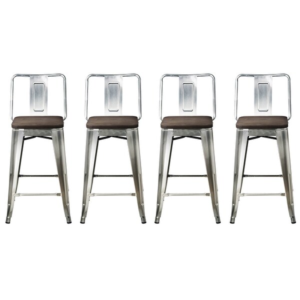 24 inch High Back Metal Stool with Dark Wooden Seat-Set of 4