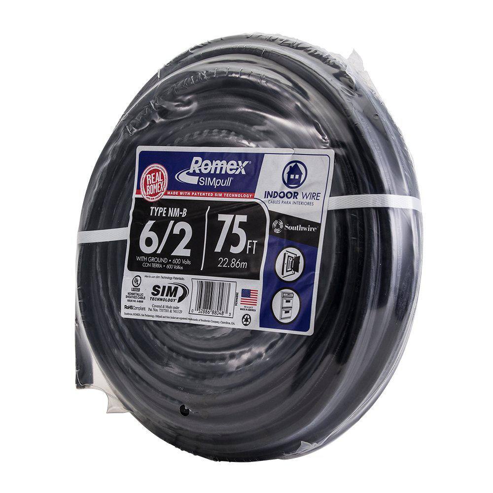 Southwire 75 ft. 62 Stranded Romex SIMpull CU NM-B WG Wire 28894424