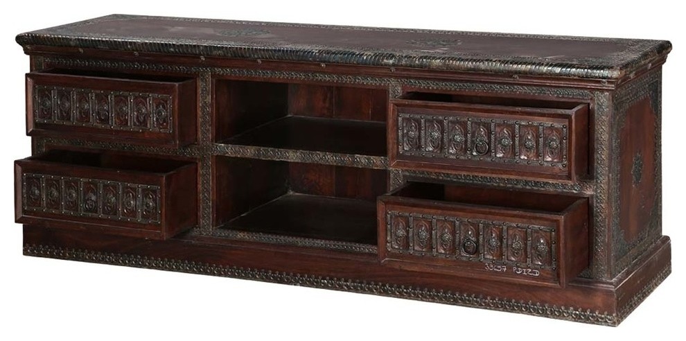 Traditional Tudor Mango Wood 67 quotTV Console Media Island   Traditional   Entertainment Centers And Tv Stands   by Sierra Living Concepts Inc  Houzz