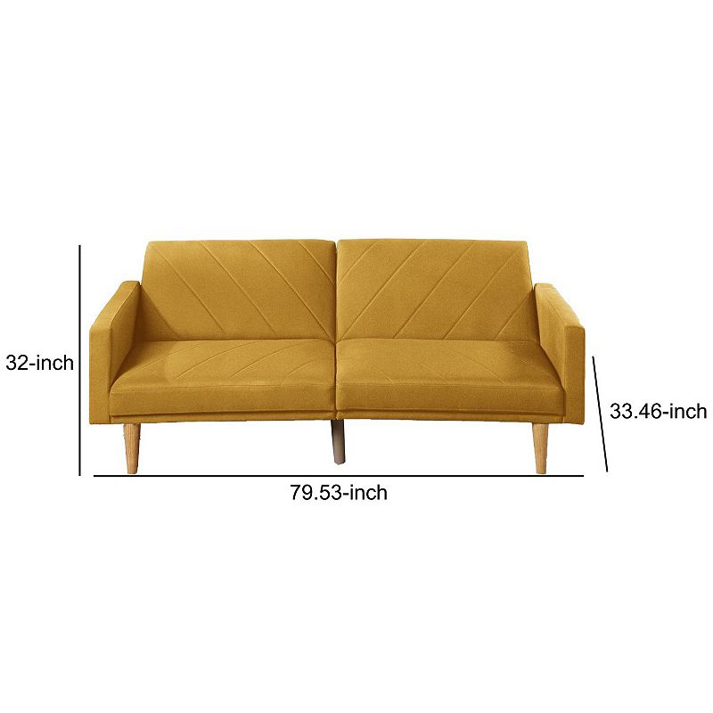 Fabric Adjustable Sofa with Chevron Pattern and Splayed Legs， Yellow