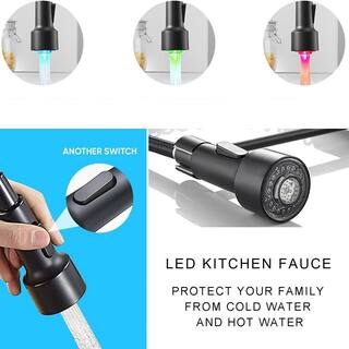 GIVING TREE Single-Handle Spring Spout Pull Out Sprayer Kitchen Faucet with LED Light in Matte Black HDLTQA0004