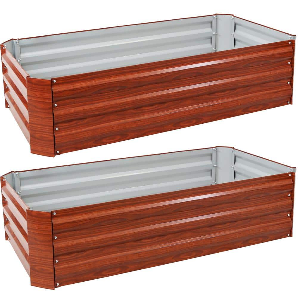 Sunnydaze Decor 48 in. Woodgrain Rectangle Galvanized Steel Raised Beds (2-Pack) HB-536-2PK