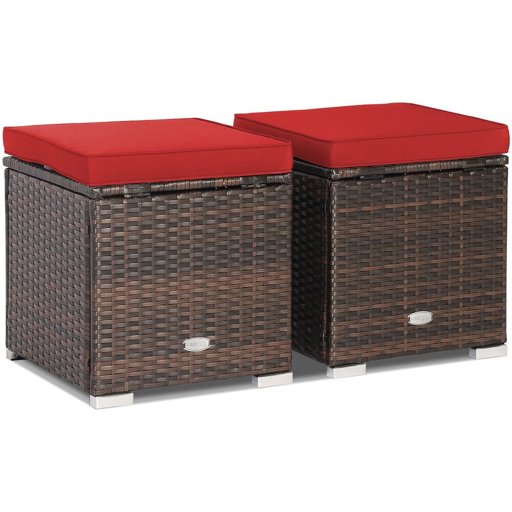 Costway 2PCS Patio Rattan Ottomans Seat Side Table Storage Box   See Details