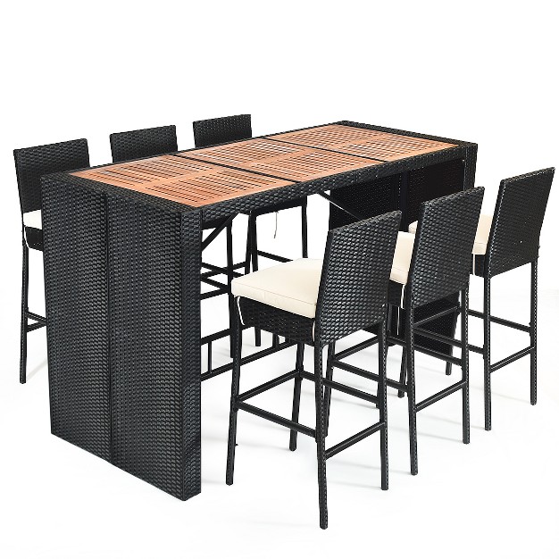 Tangkula 7 Pieces Outdoor Rattan Wicker Dining Table Set With Cushions