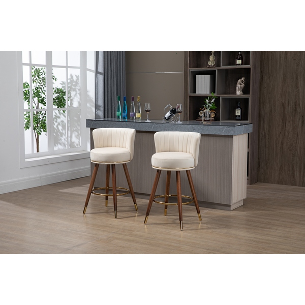 Retro Counter Height Bar Stools Set of 2， 360-degree Footrest， Ergonomic Backrest and Footstool， Easy to Assemble