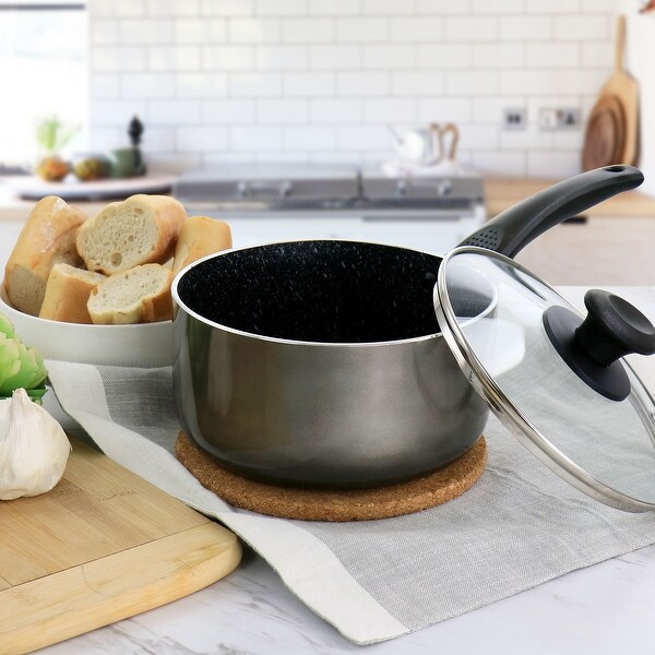 2.5 Quart Nonstick Aluminum Saucepan with Lid in Slate