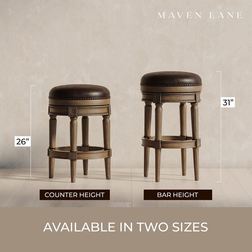 Maven Lane Pullman Backless Bar Stool in Walnut Finish w/ Marksman Saddle Vegan Leather   Brown   Bar   31\