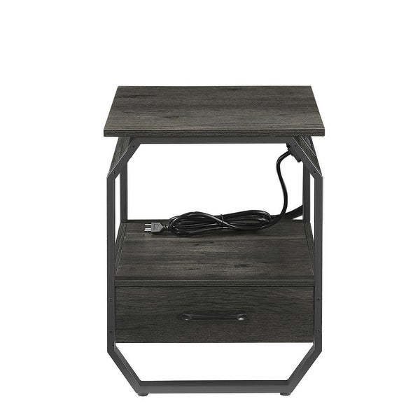 End Table/Side Table with Charging Station，Nightstand with 1 drawer