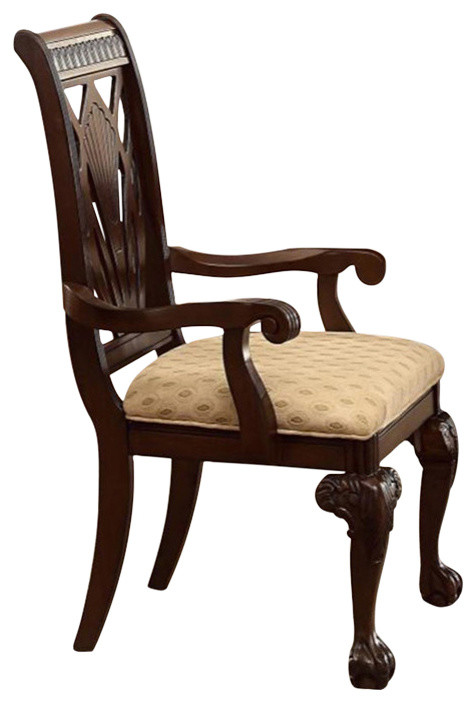 Benzara BM174343 Carved Details Wooden Dinning Arm Chair Set of 2  Brown  ampCream   Traditional   Dining Chairs   by Uber Bazaar  Houzz