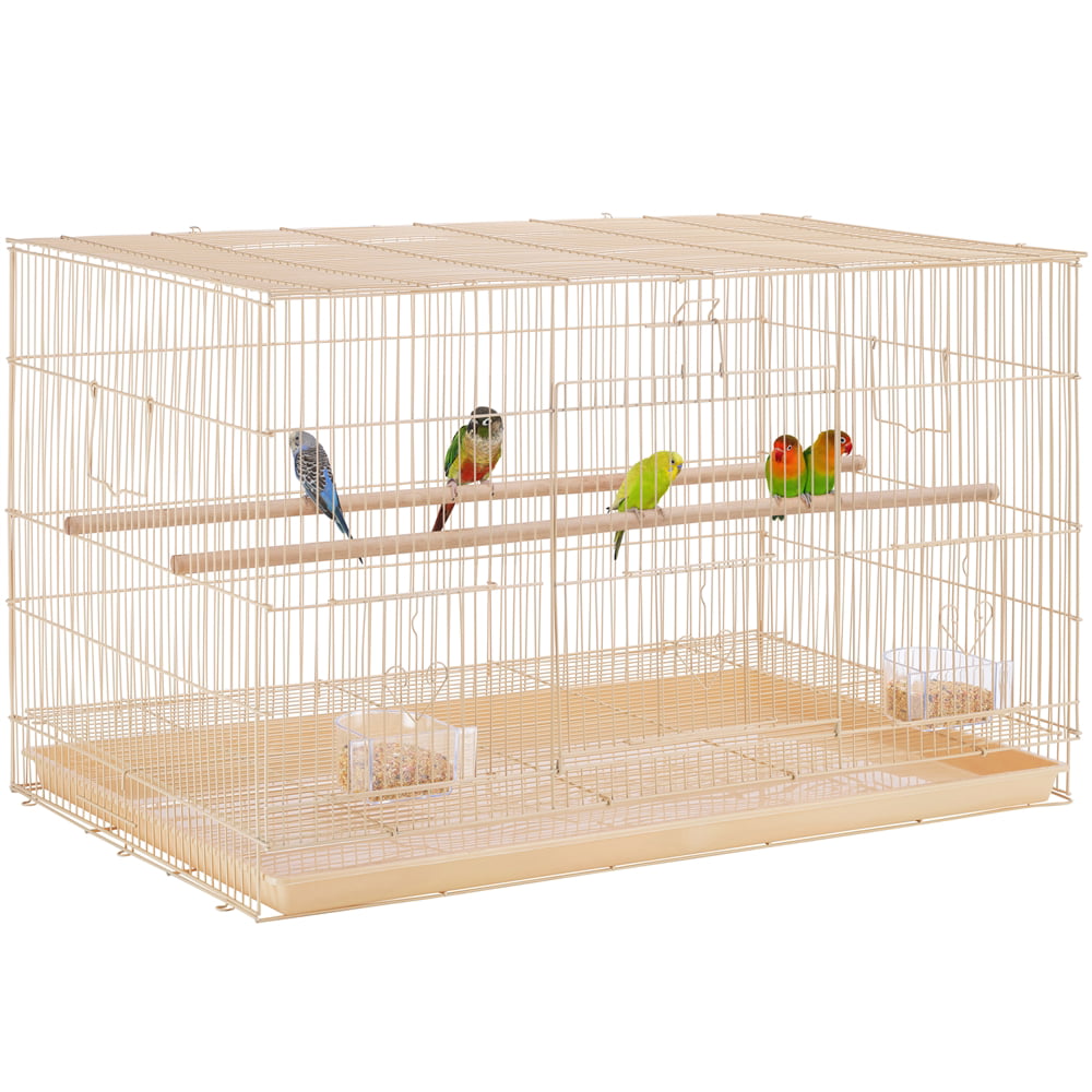 Yaheetech 30.5 inch Rectangle Breeding Flight Parakeet Bird Cage with Slide-Out Tray， Almond