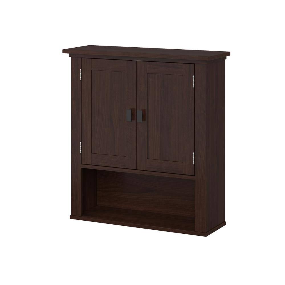 RiverRidge Home Hayward 24.5 in. H 7.88 in. D x 22.81 in. W Two-Door Bathroom Wall Cabinet in a Dark Woodgrain Veneer Finish 06-176